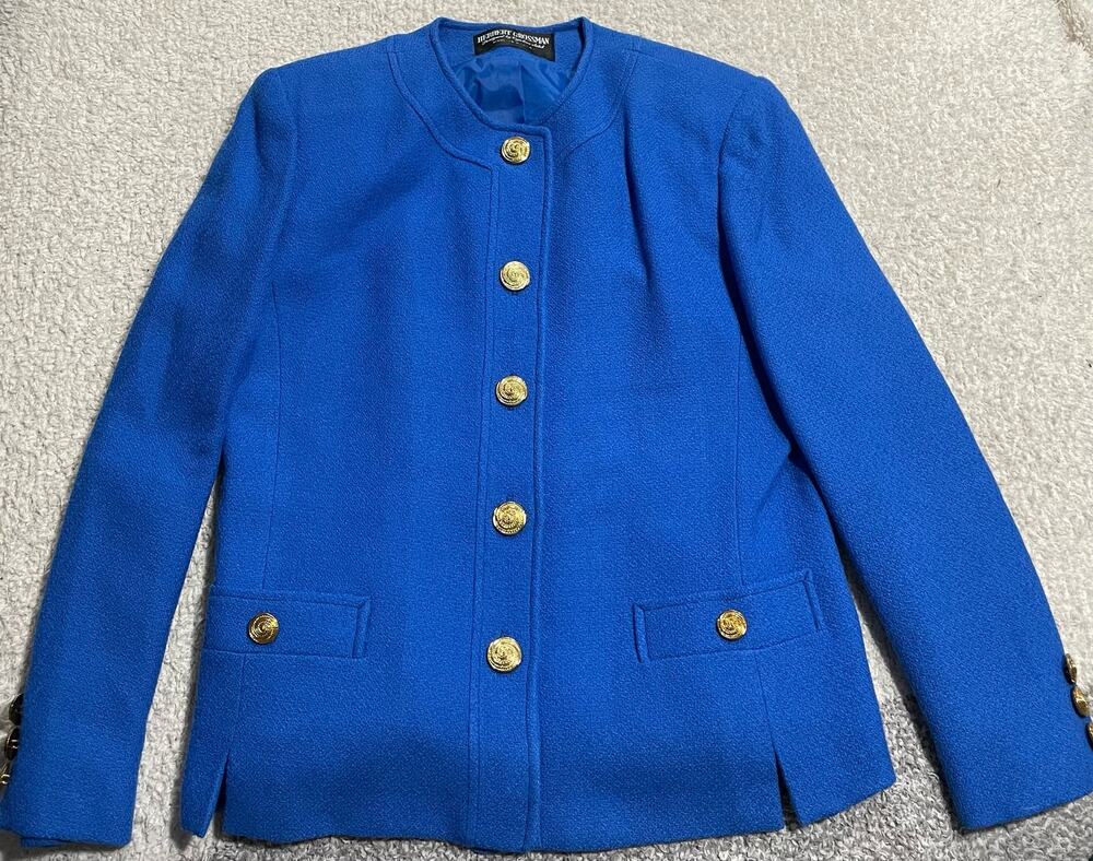 VTG Herbert Grossman Womens Sz 10 Gold Hardware Blazer Blue Made in USA Union